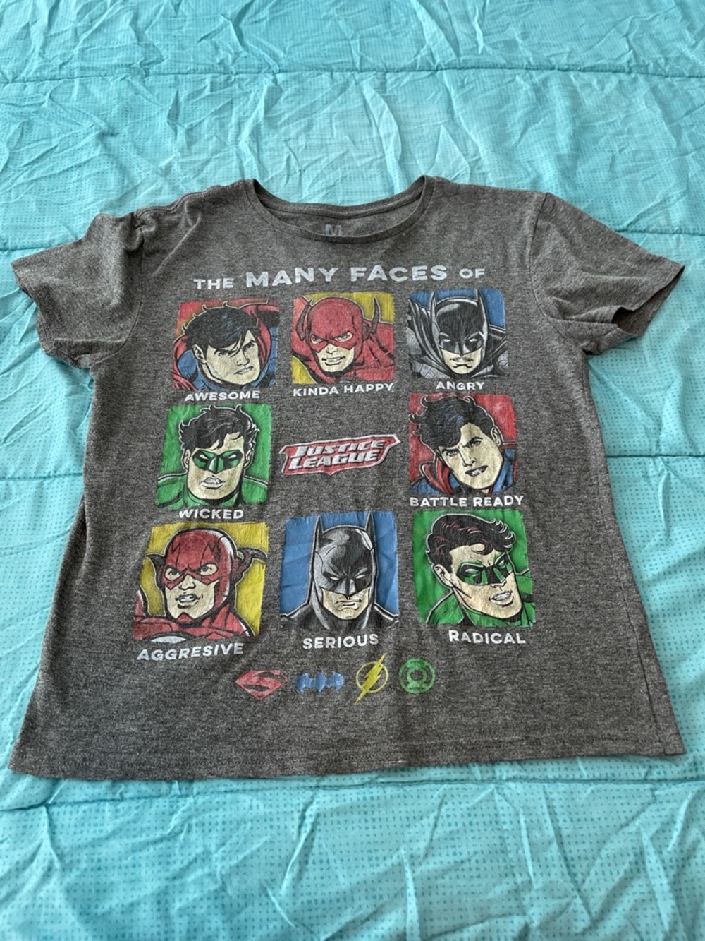 Justice League Womens' Gray Graphic Tee - Many Faces of Superheroes Size M R12